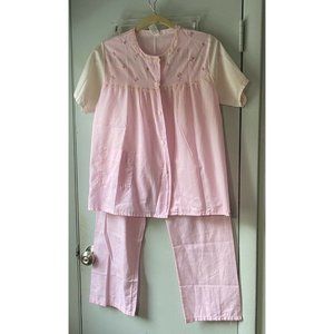Vintage Katz Pink Cotton Blend Pajamas PJ's Ruffle 2 Piece